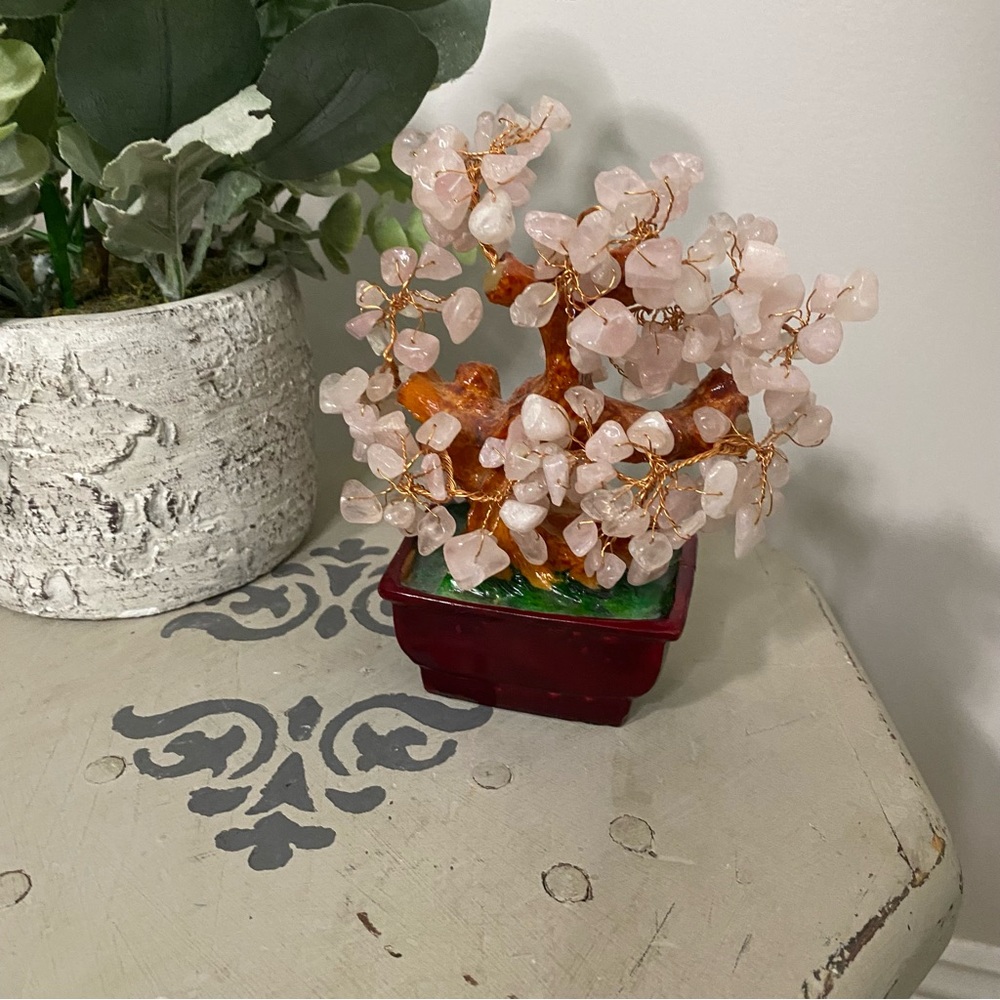 Bonsai Tree Rose Pink Quartz Crystal Money Tree